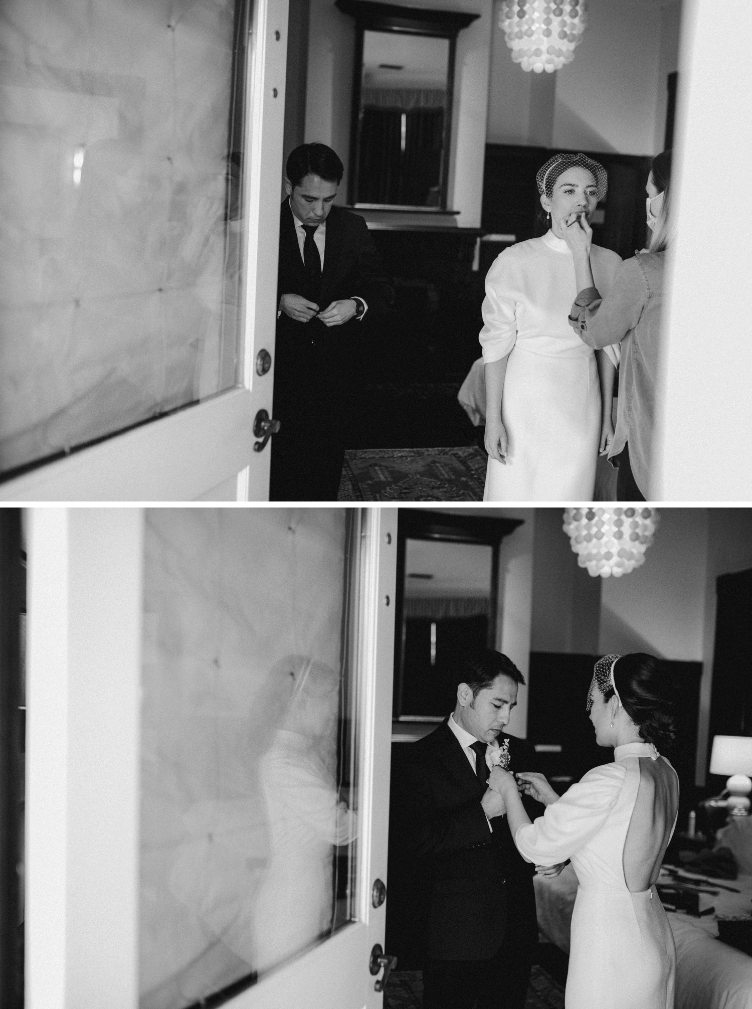 Bride and groom getting ready at Hotel Saint Cecilia