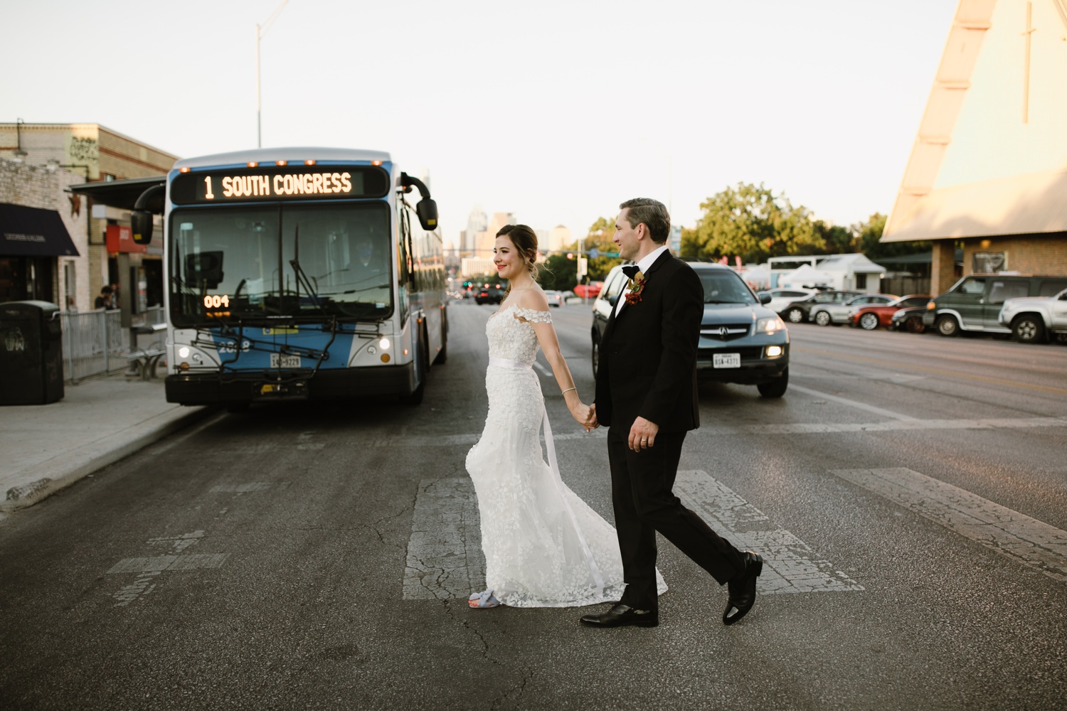 Bride and groom portraits for a fall wedding in Austin