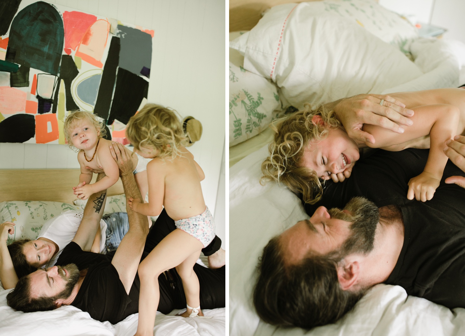 Family portraits on a bed