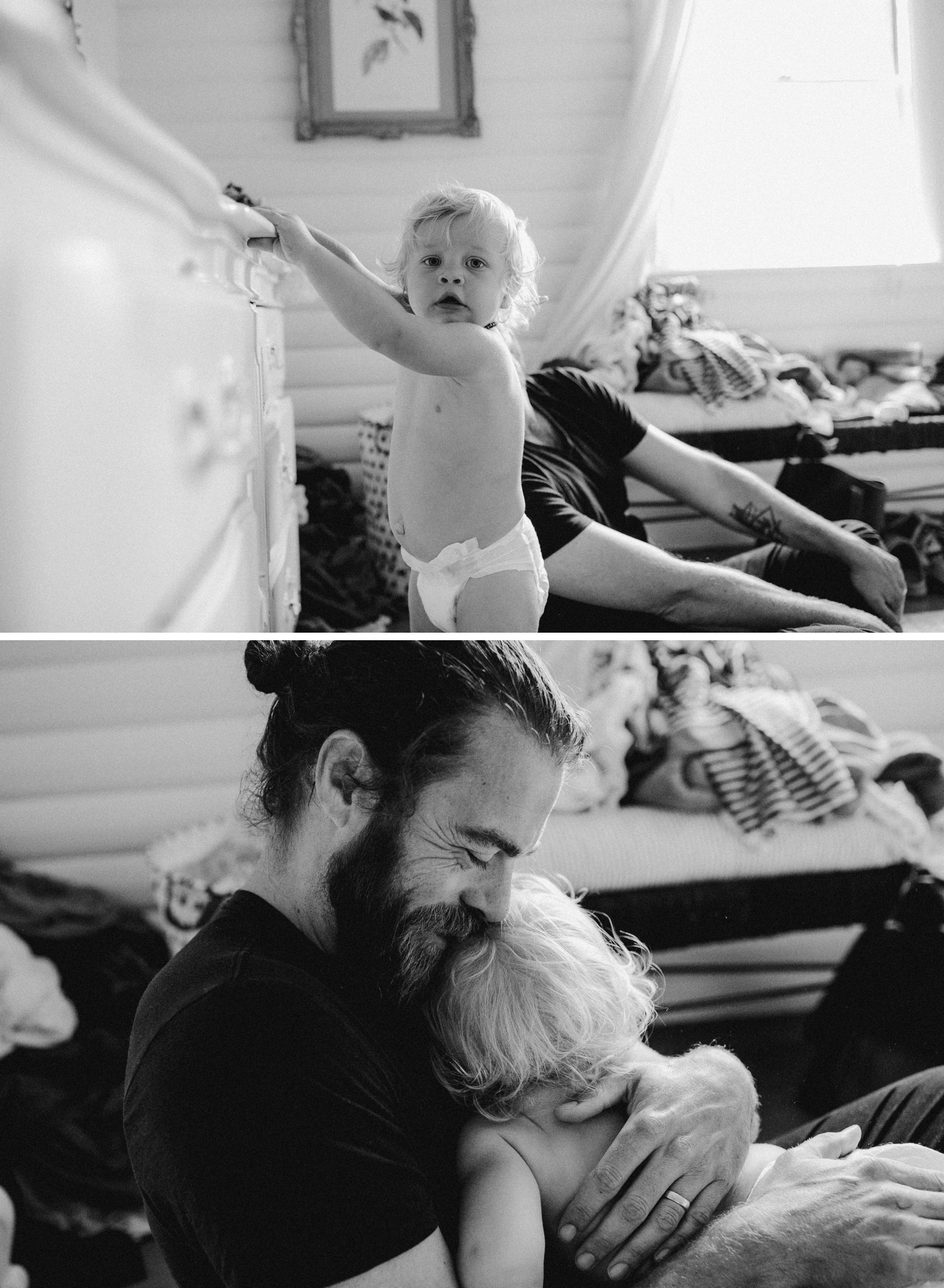 Black and white portraits from a Maine in-home family session