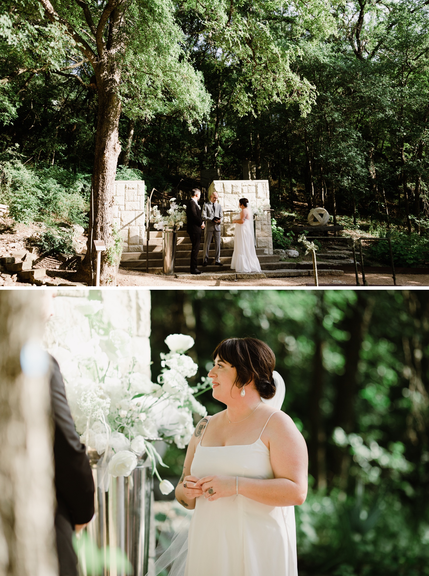 Outdoor wedding ceremony at UMLAUF Sculpture Garden