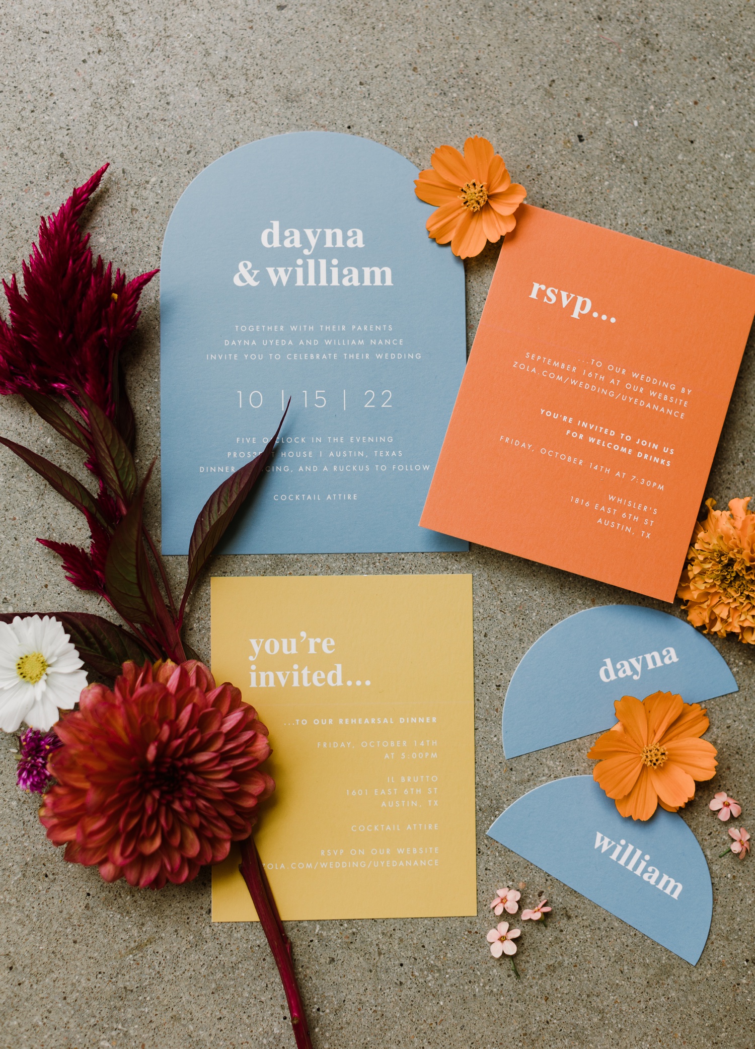 Colorful modern wedding invitation suite by Fine Day Press