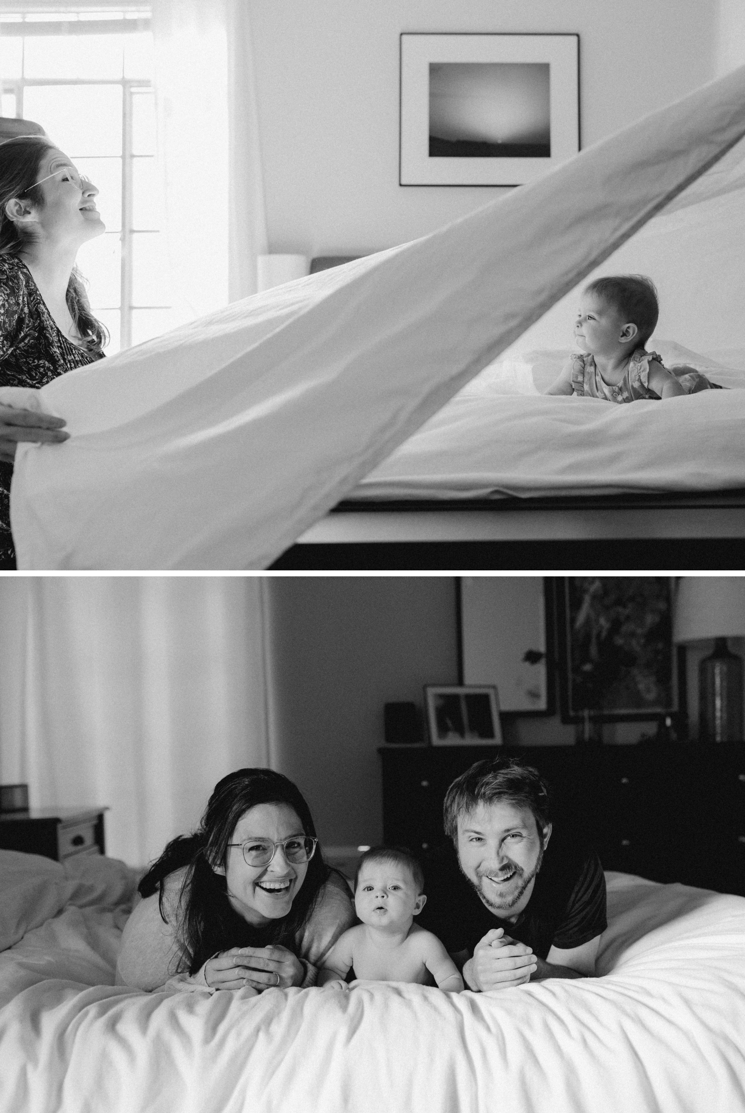 parents playing with baby during 6 month milestone photography session