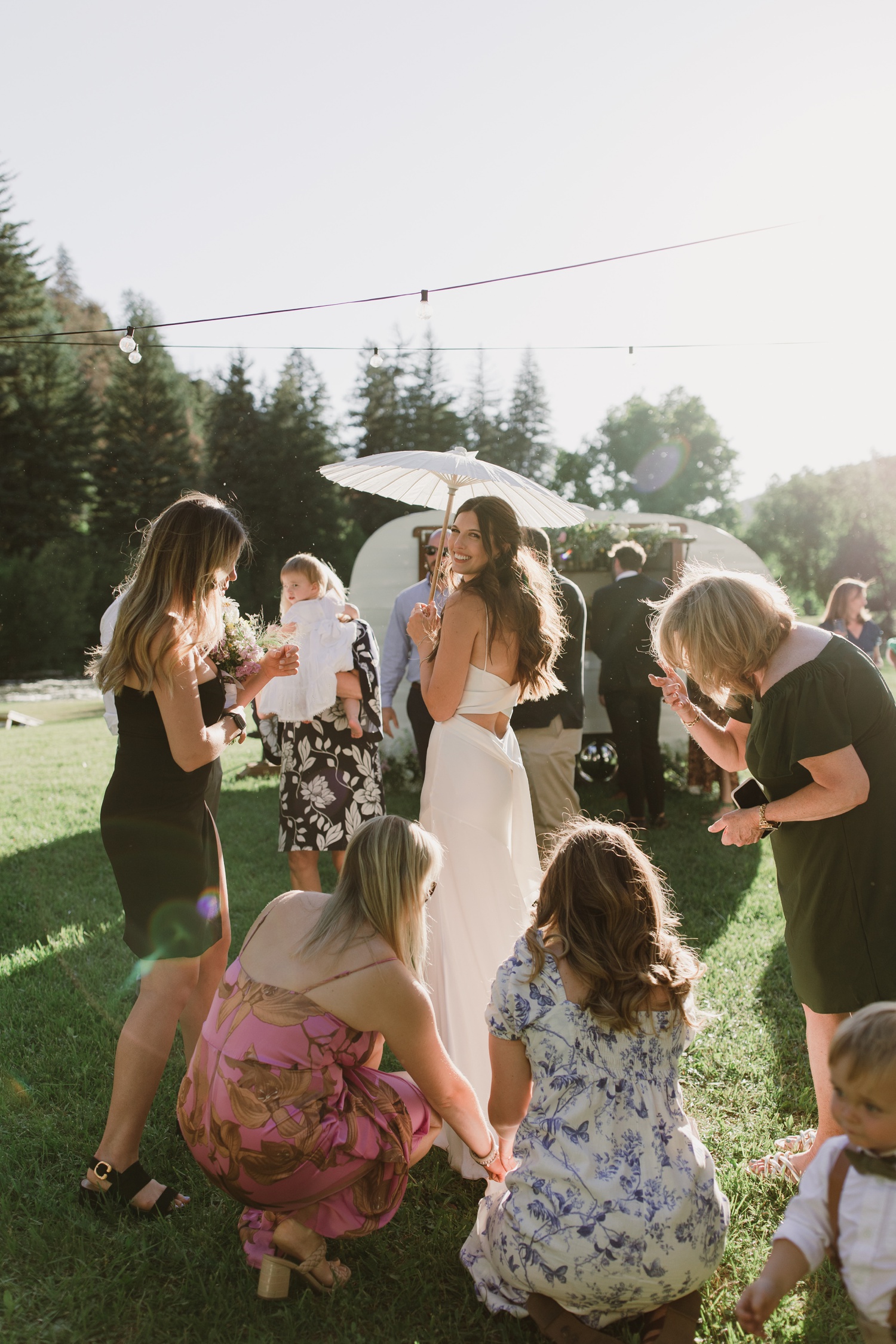 Outdoor wedding cocktail hour at Dallenbach Ranch