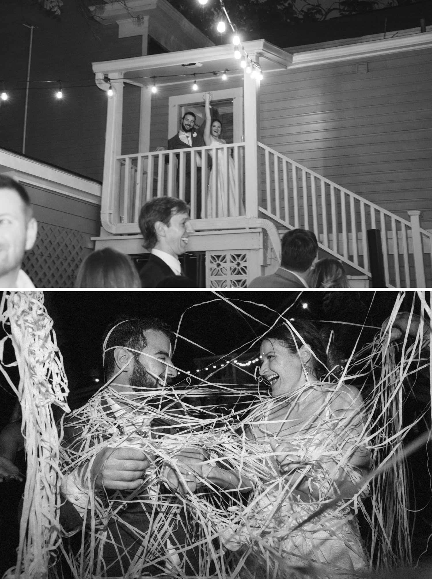 Silly string send-off at an Austin wedding