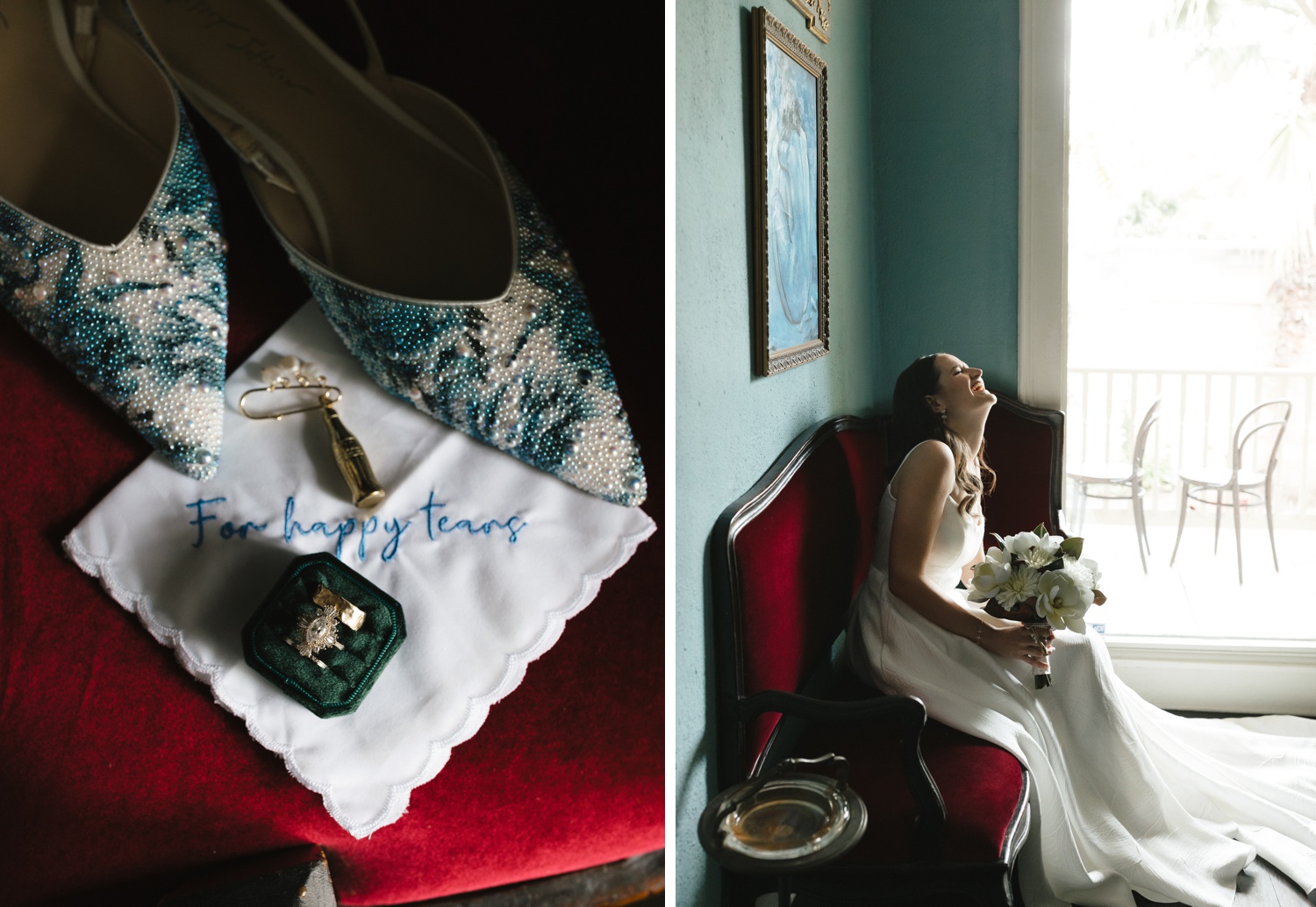 Bride getting ready for her wedding at Justine's Secret House