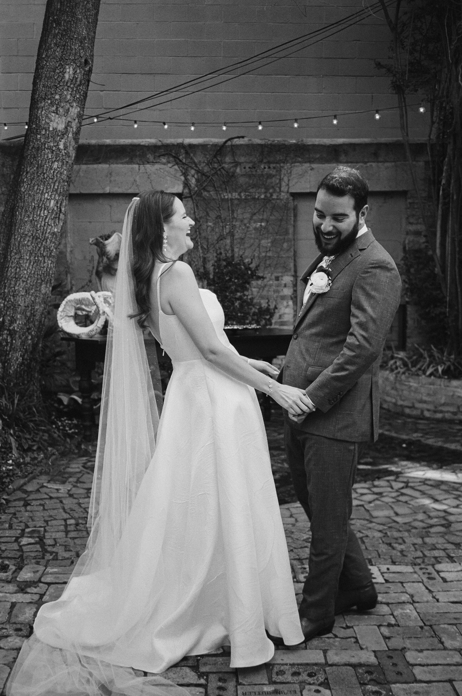 First look with the bride and groom at Justine's Secret House