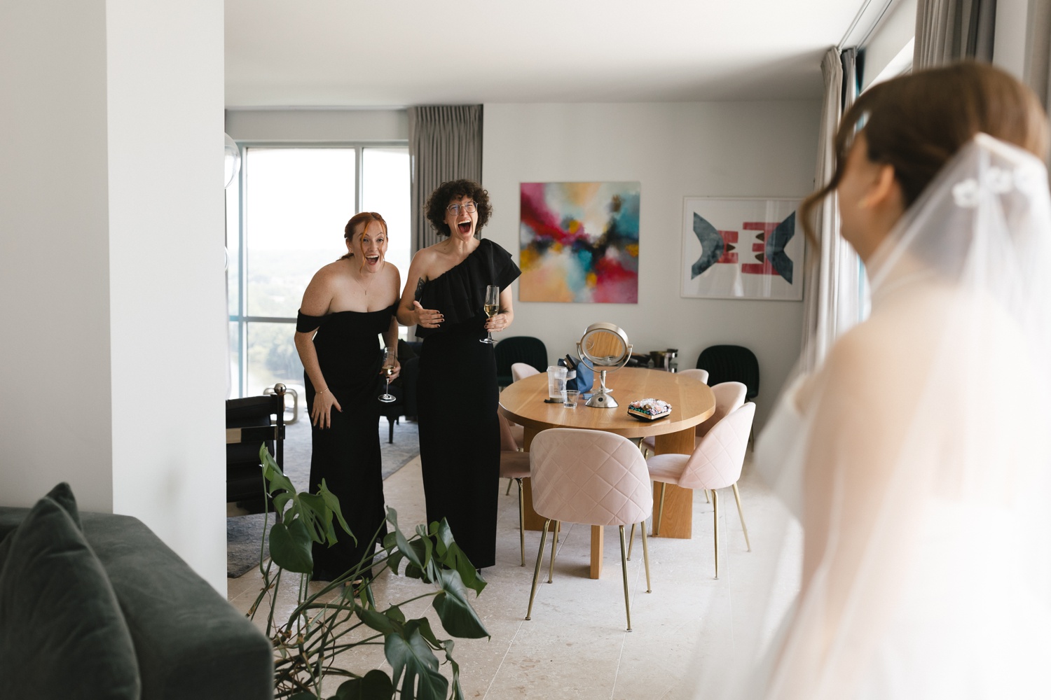 Bride getting ready for her wedding at the LINE Hotel