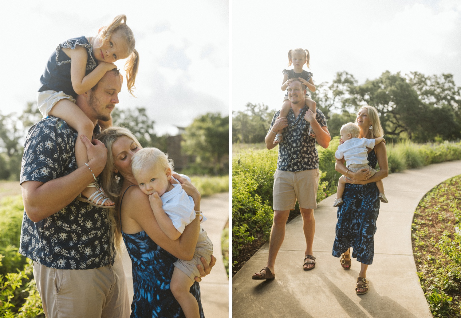 Family of four on a walk at the Lady Bird Johnson Wildflower Center