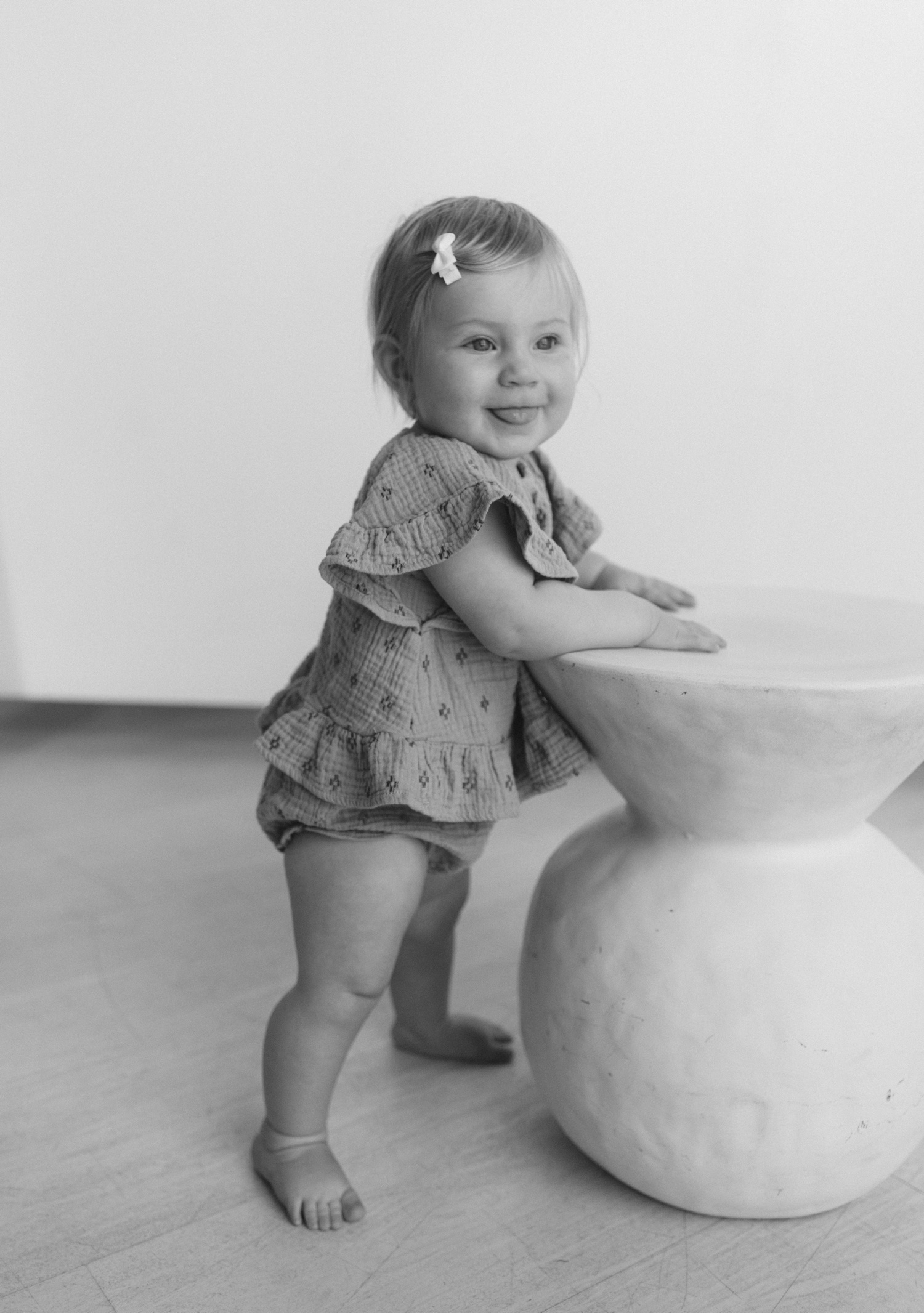 First birthday milestone session at a natural light studio