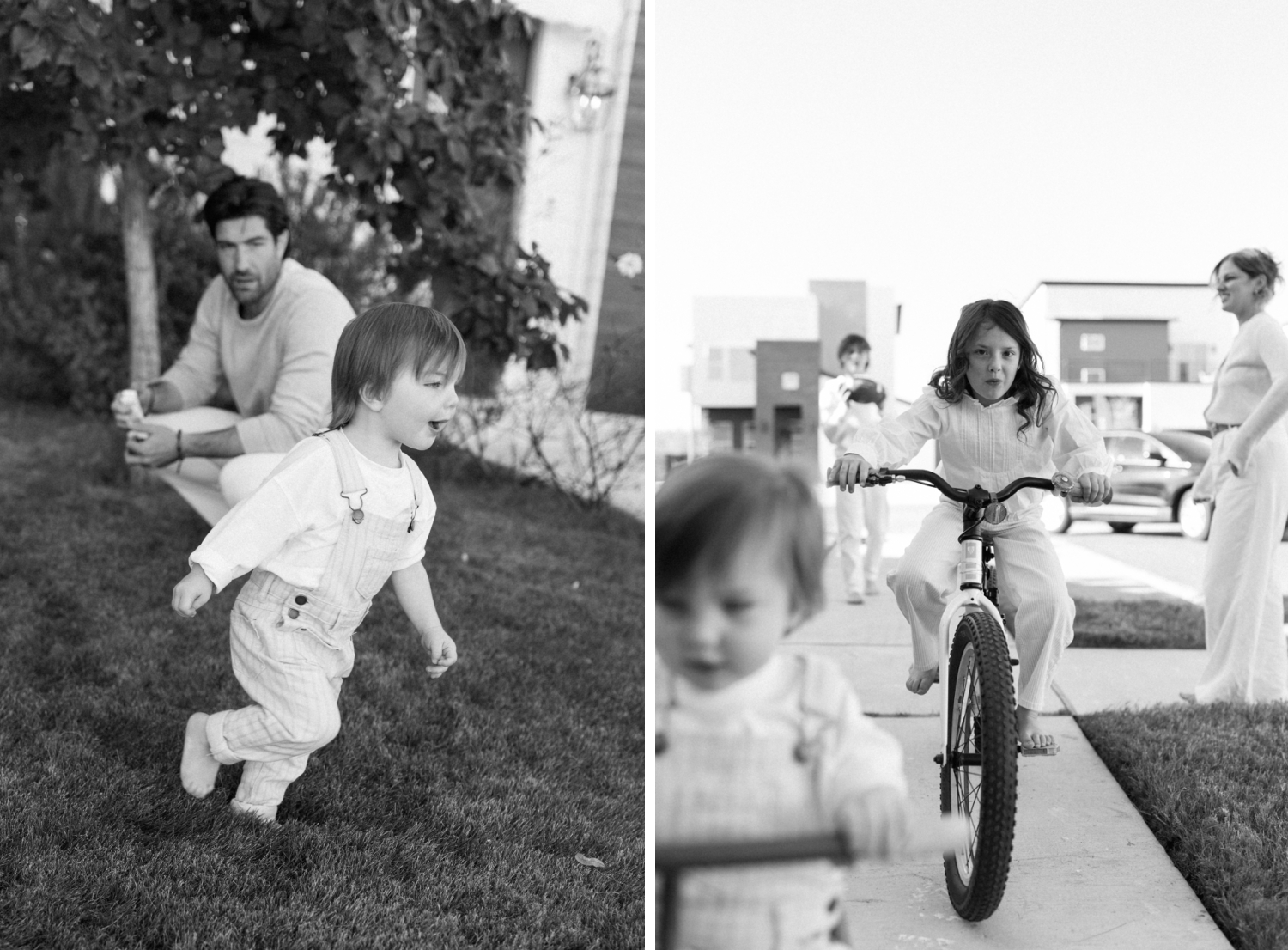 family playing outside in their yard during a photo session