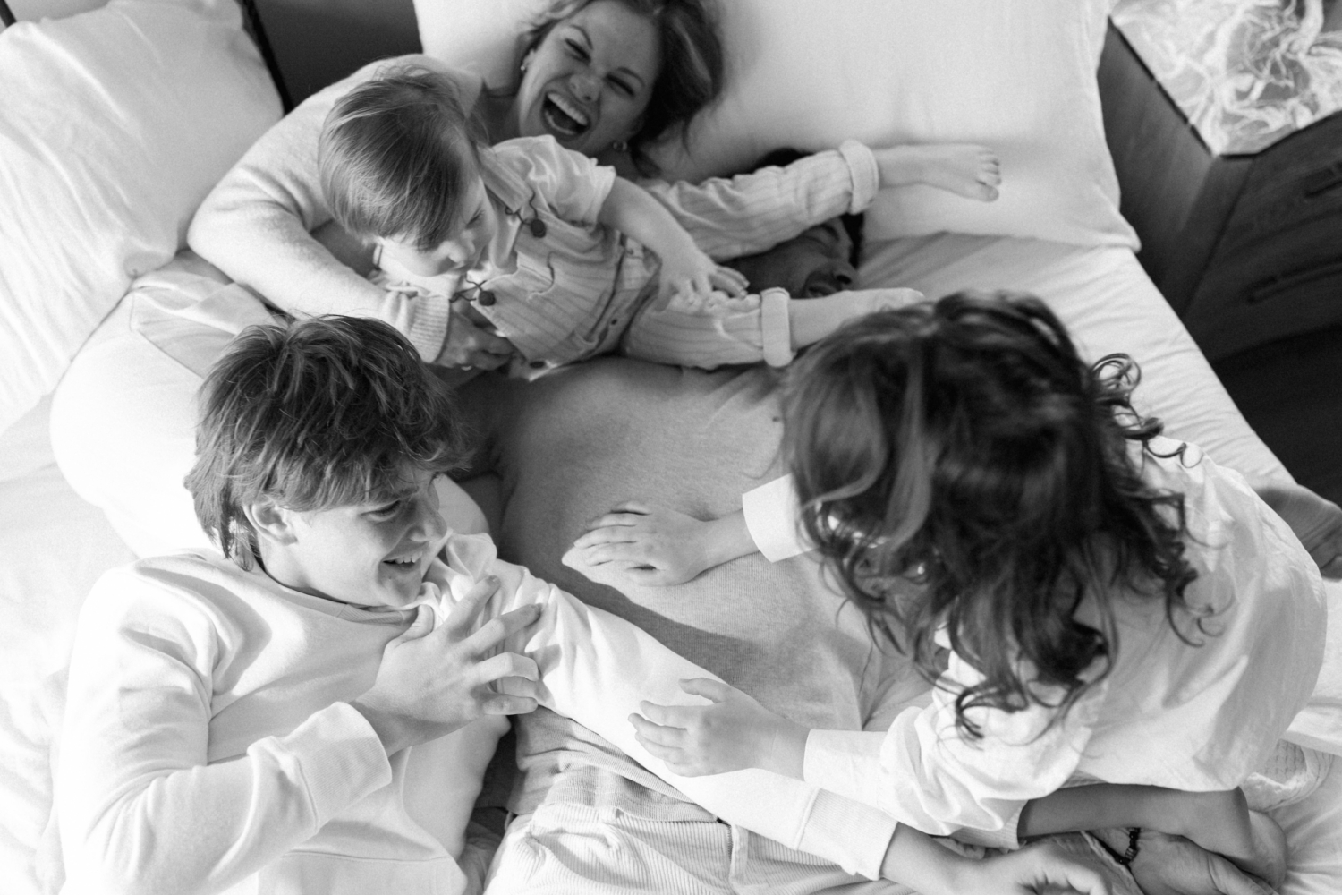 at-home family session with black and white photography