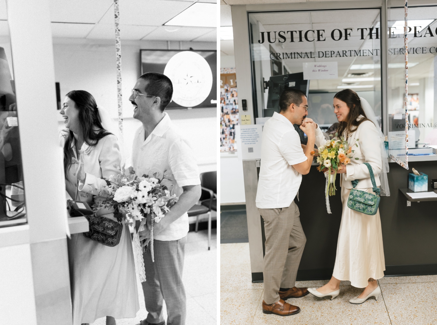 couple arriving at Travis County Courthouse for their elopement ceremony