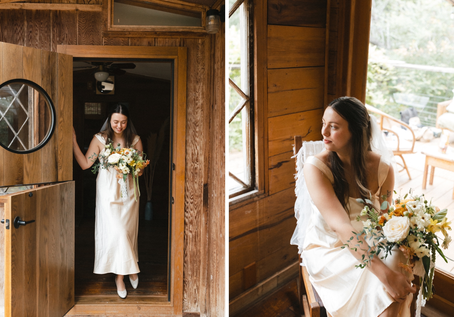 bride in thrifted white gown