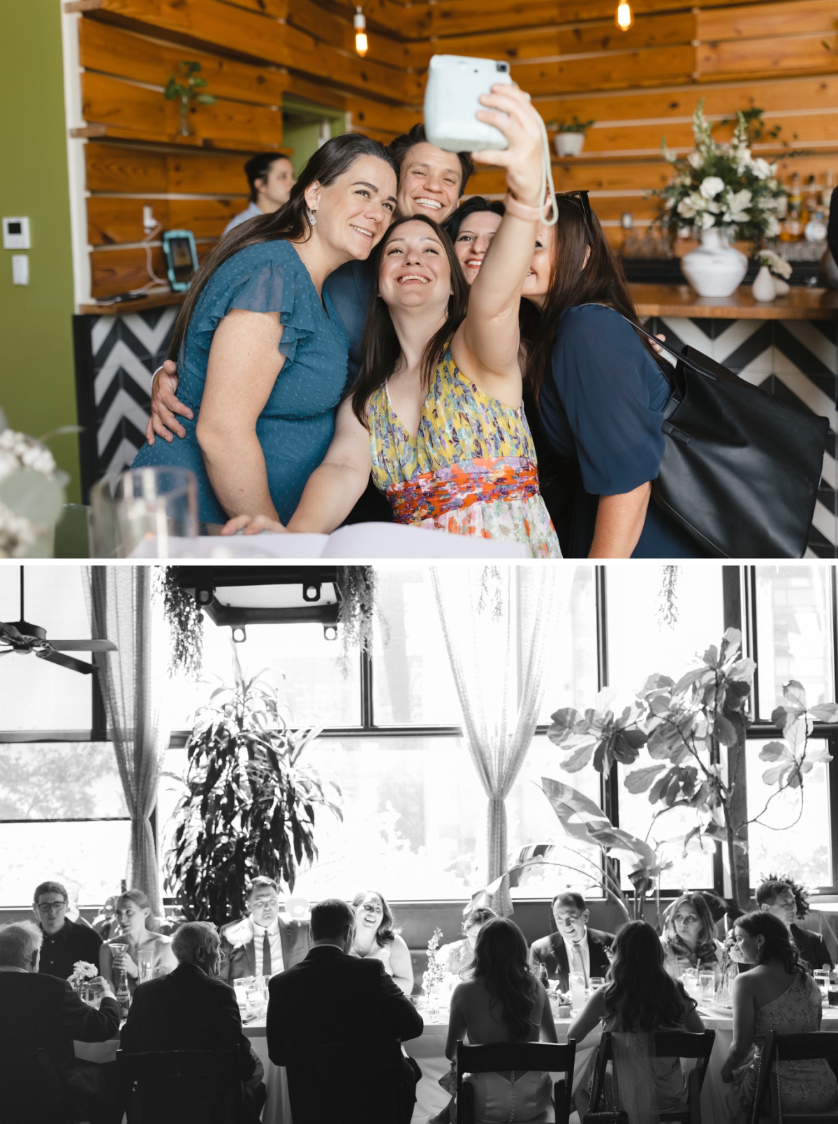 Guests take a polaroid photo at the wedding reception at Malverde in Austin, Texas