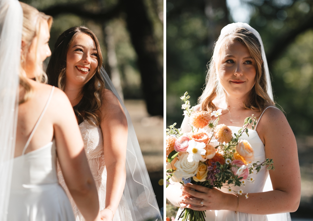 Individual portraits of brides smiling during their wedding ceremony at The Addison Grove