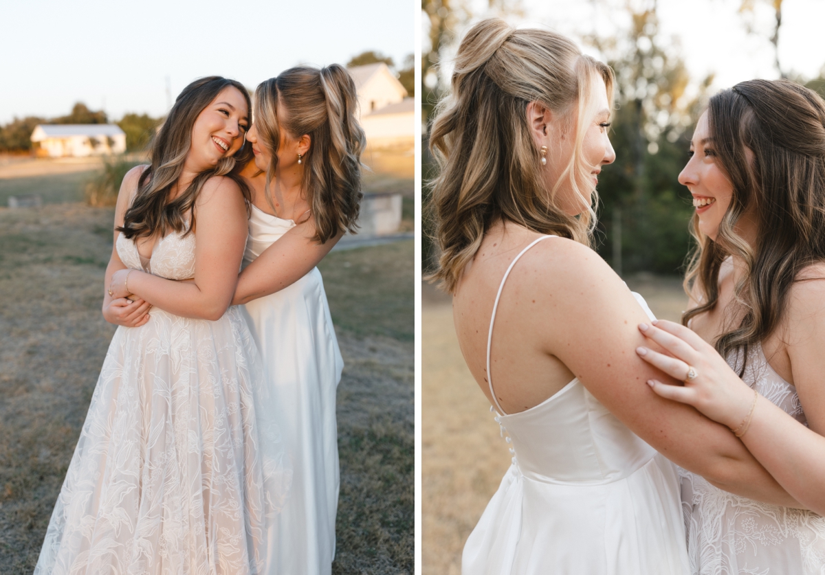 Natural couples portraits of two brides at The Addison Grove