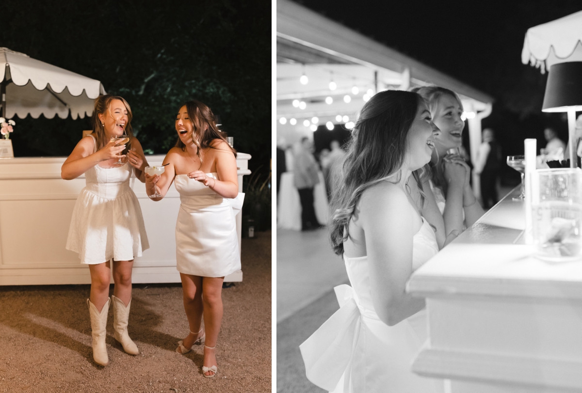 Brides get drinks at the mobile bar cart at The Addison Grove