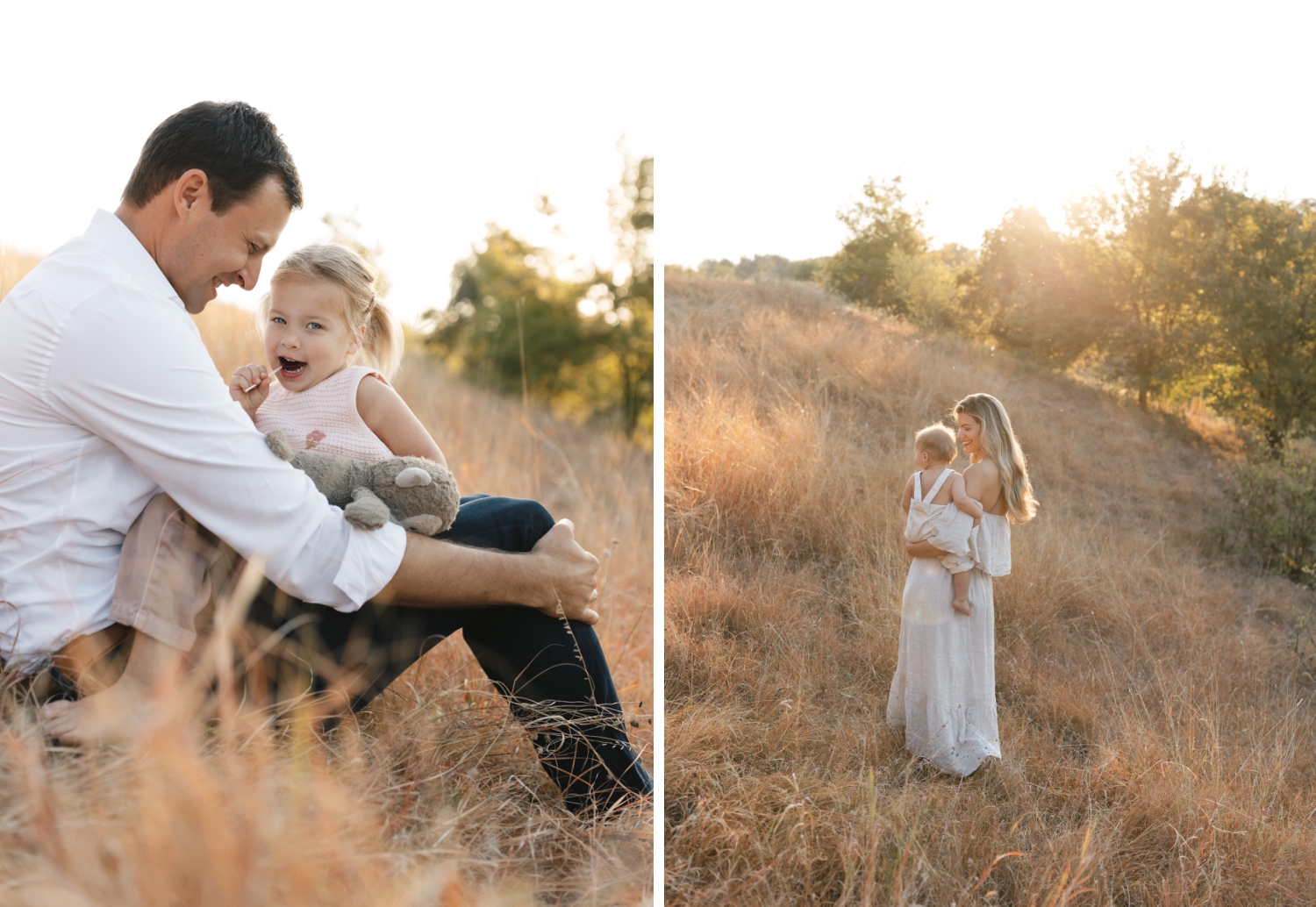 individual portraits of a mother and father with their children at the Southwest Greenway in Austin, Texas