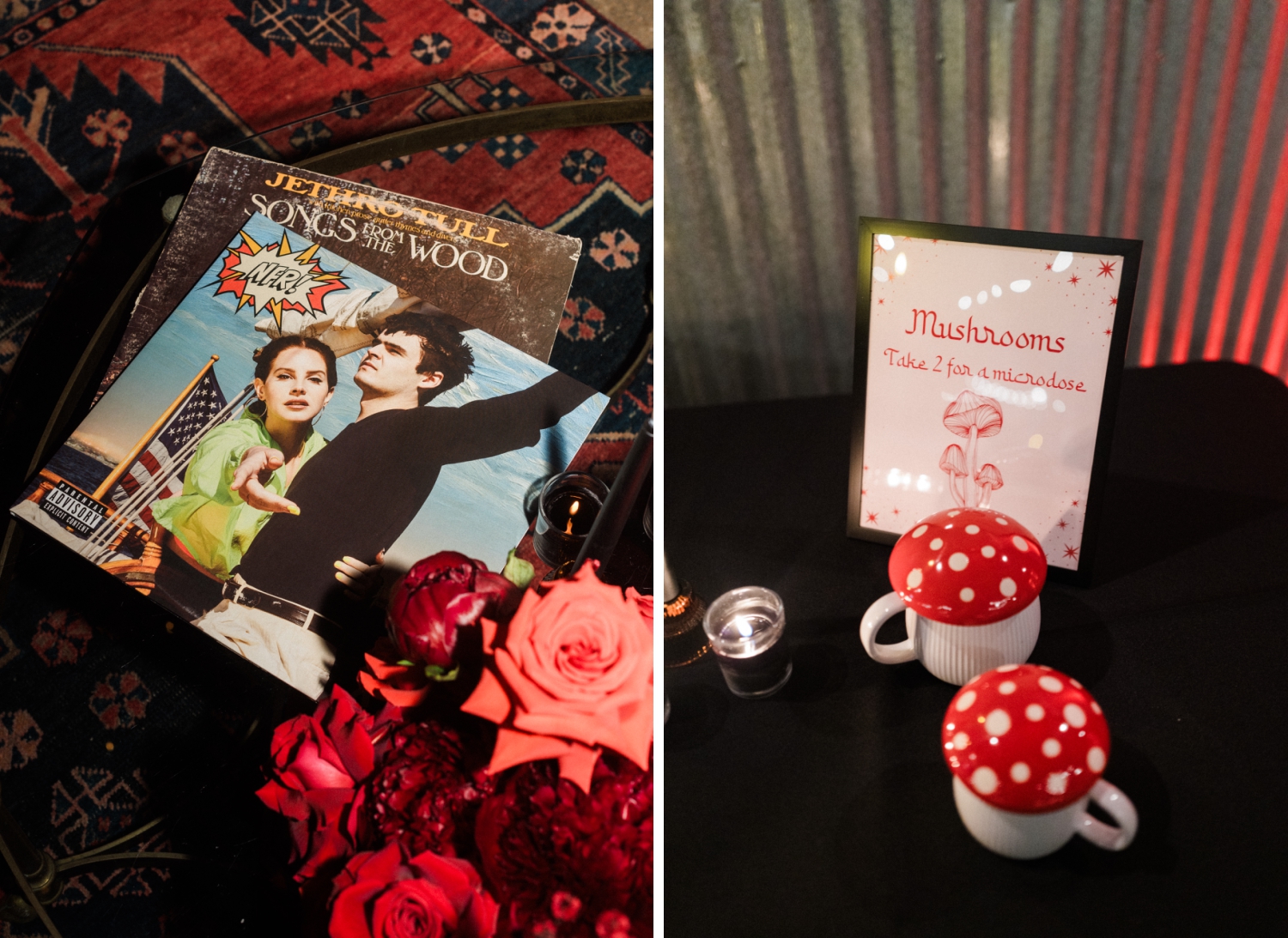 Books and mugs laid out for decoration at a wedding ceremony