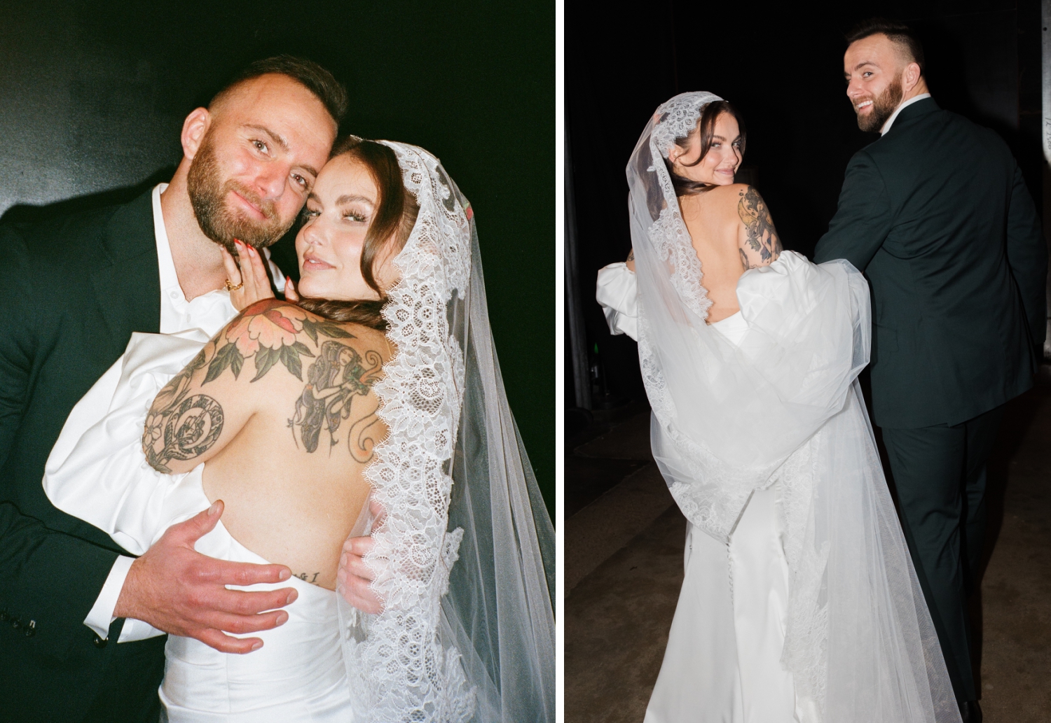 Film photos of a bride and groom outside of Fair Market in Austin, Texas