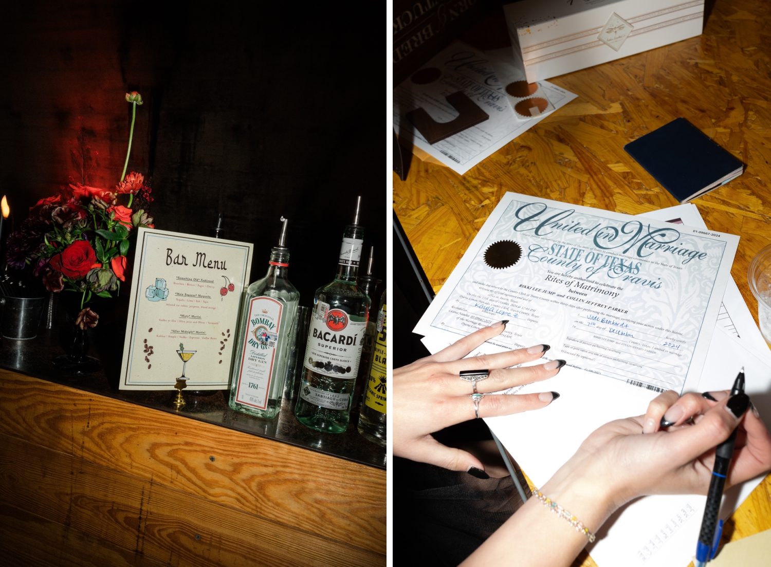 A bride signs her marriage certificate at Fair Market in Austin, Texas