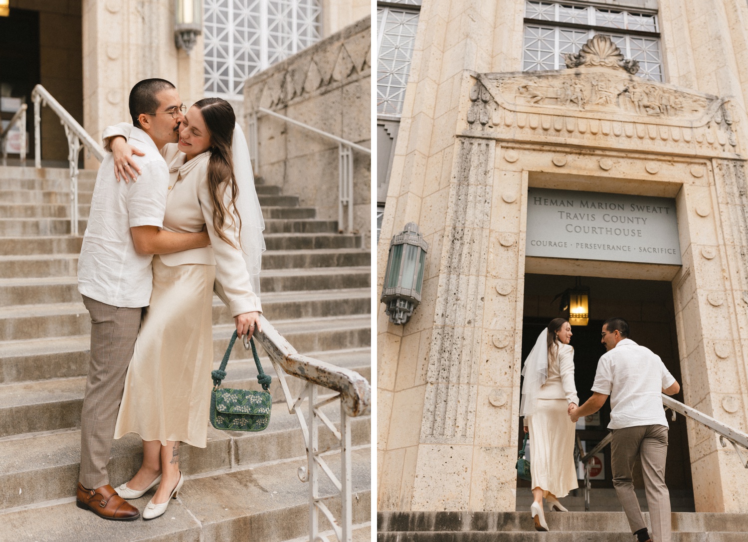 Bridal portraits on the steps outside the Austin Courthouse