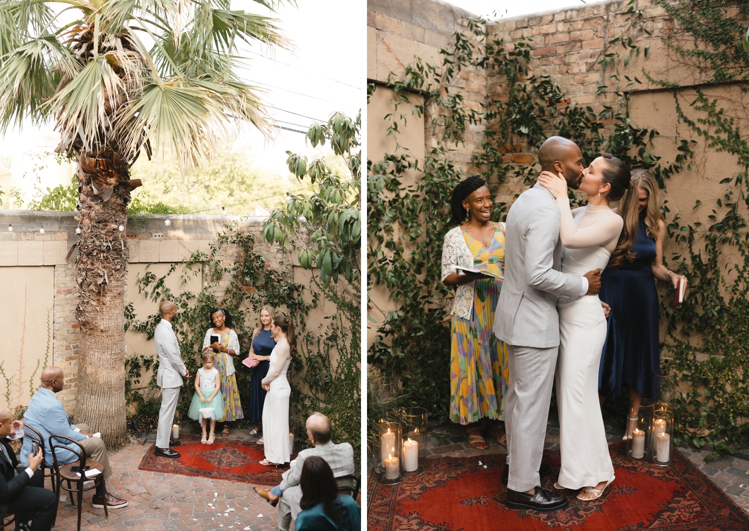 Intimate wedding ceremony in the courtyard of Justine's Secret House