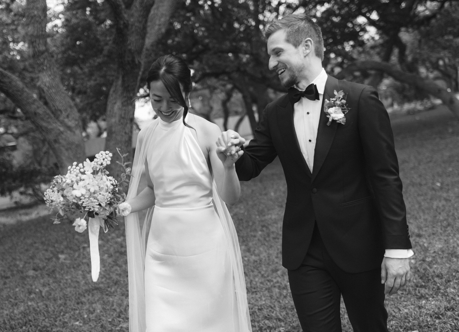 Black and white portrait of a bride and groom at Mattie's Green Pastures