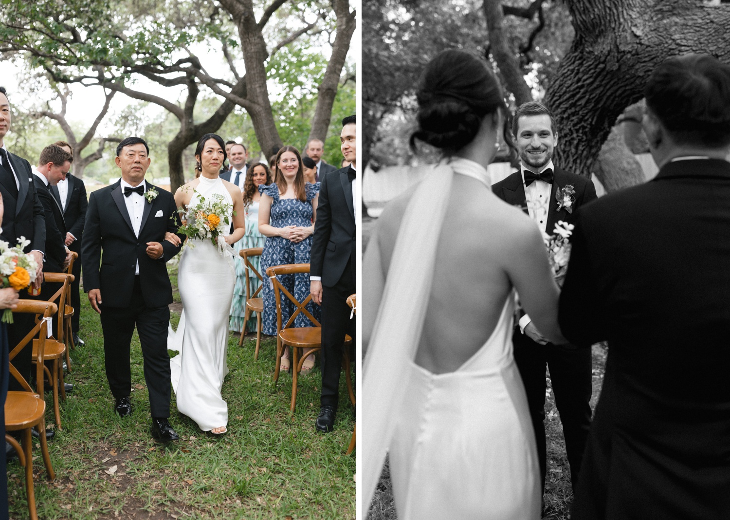 Bride processing into her wedding ceremony at Mattie's Green Pastures