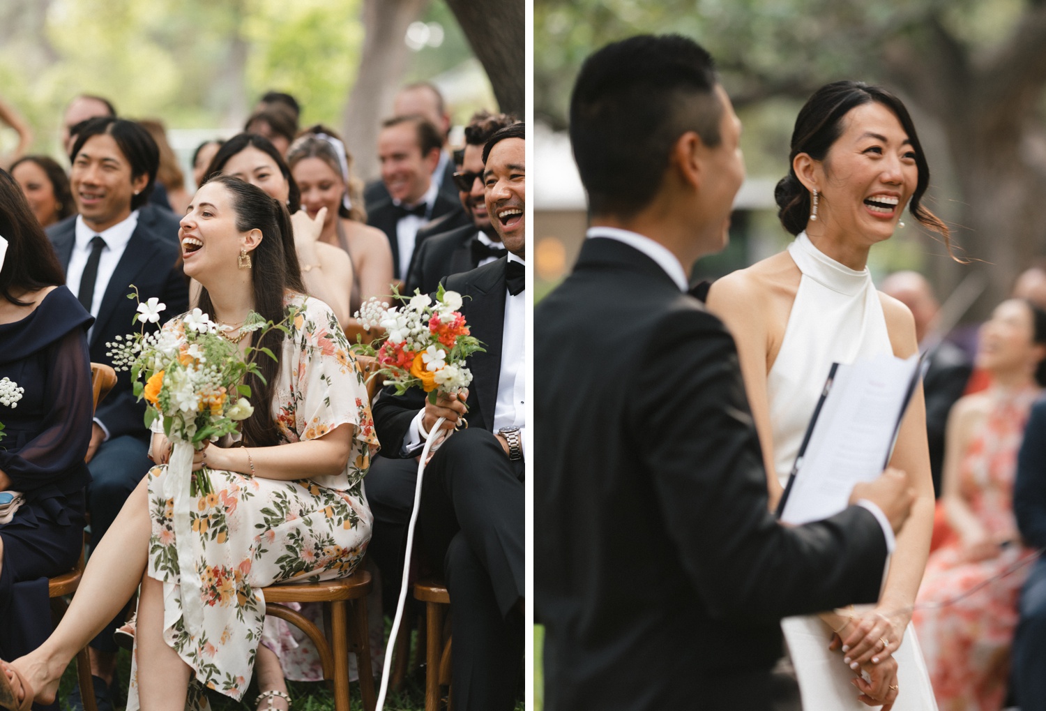 Bride and groom laughing during their wedding ceremony