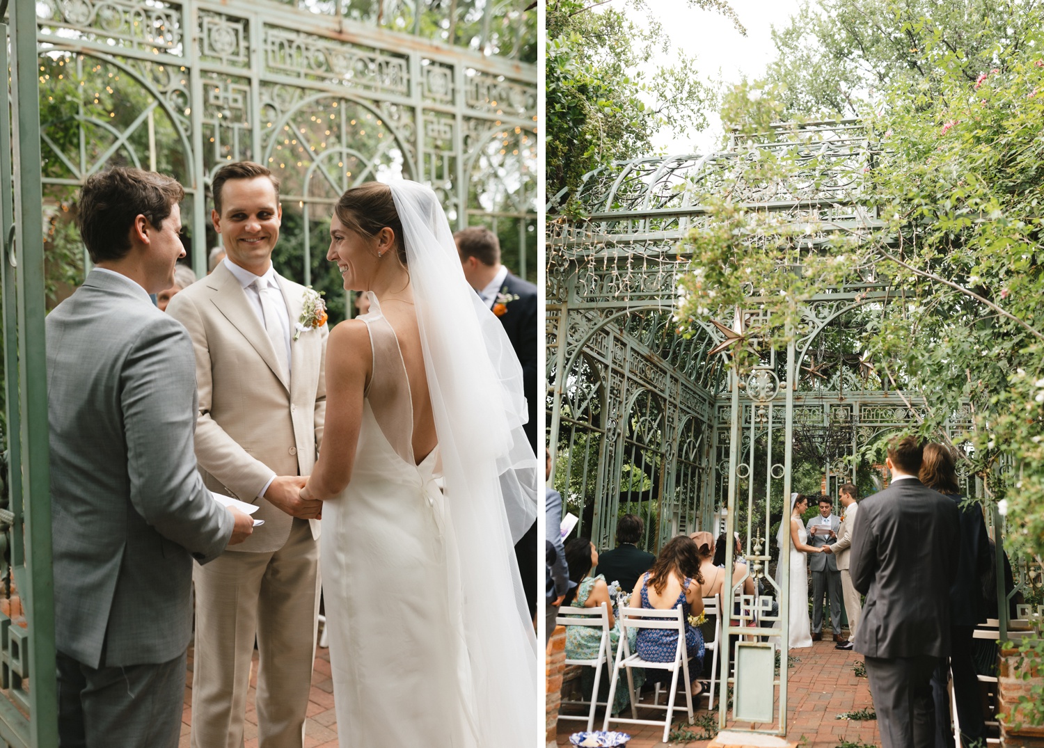 Intimate wedding ceremony in an iron gazebo