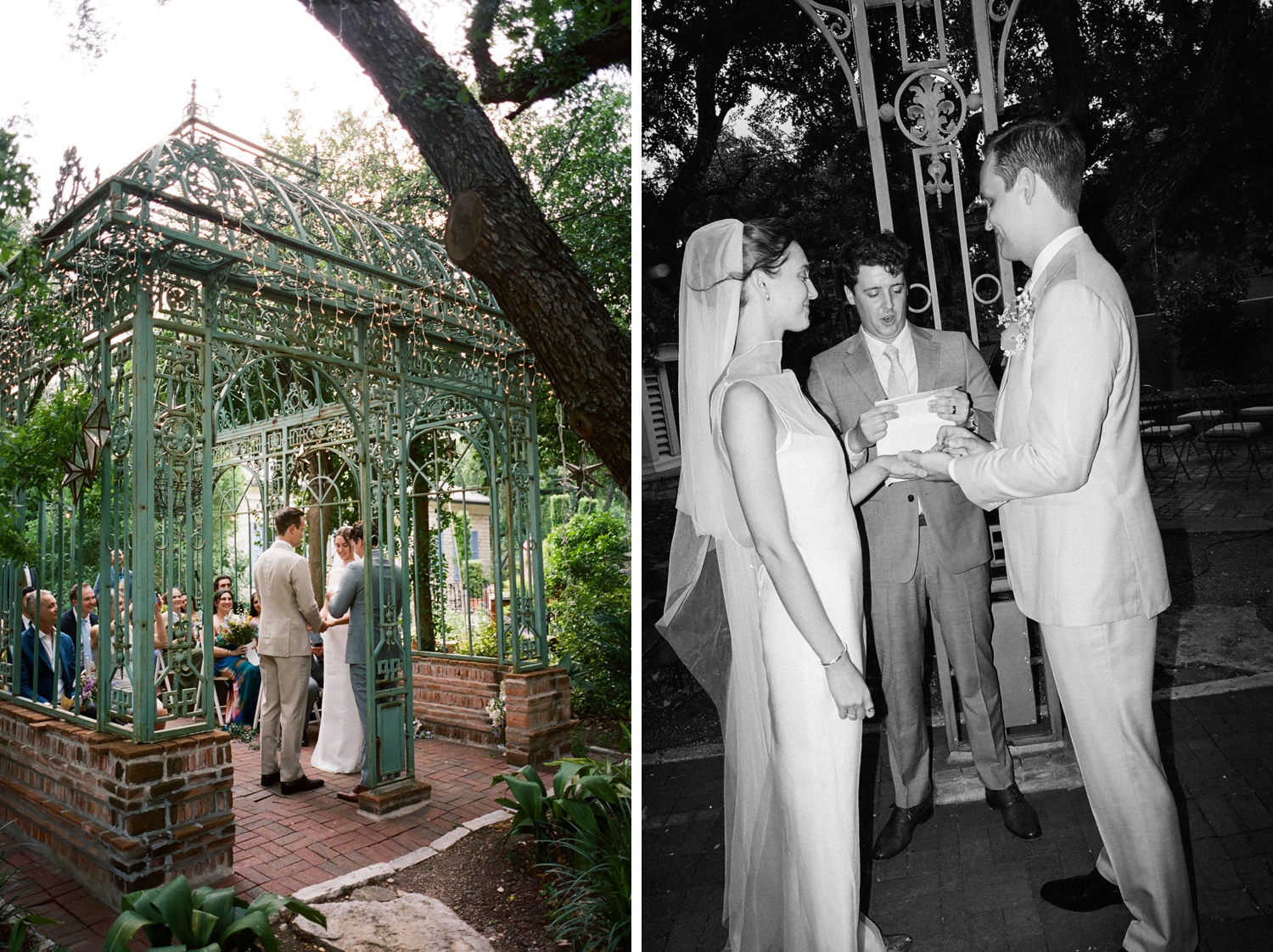 Film of a wedding ceremony in the iron gazebo at The Inn at Jennifer's Gardens