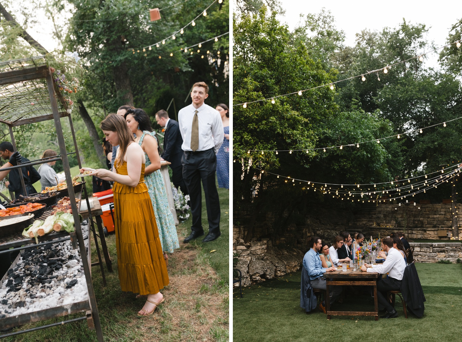 Wedding guests serving themselves food by Gold Epicure at an Austin wedding