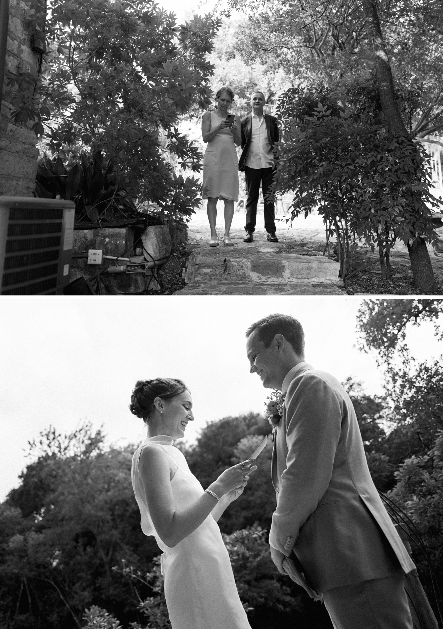 Bride and groom reading private wedding vows