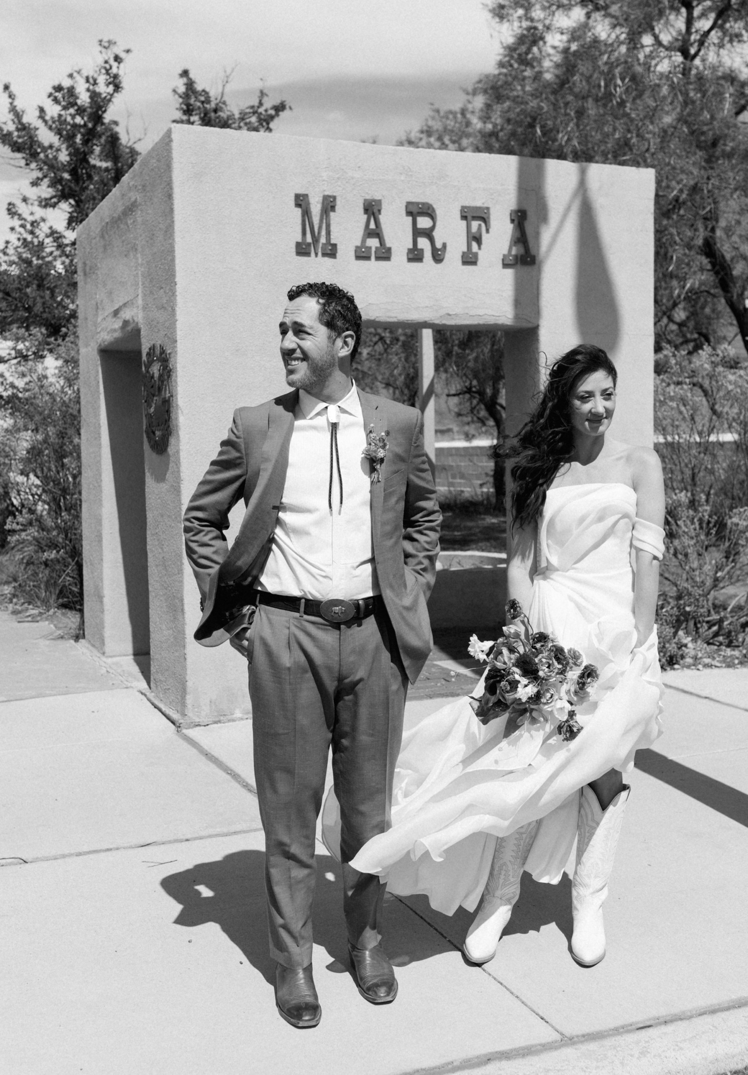 Bride and groom portraits in Marfa