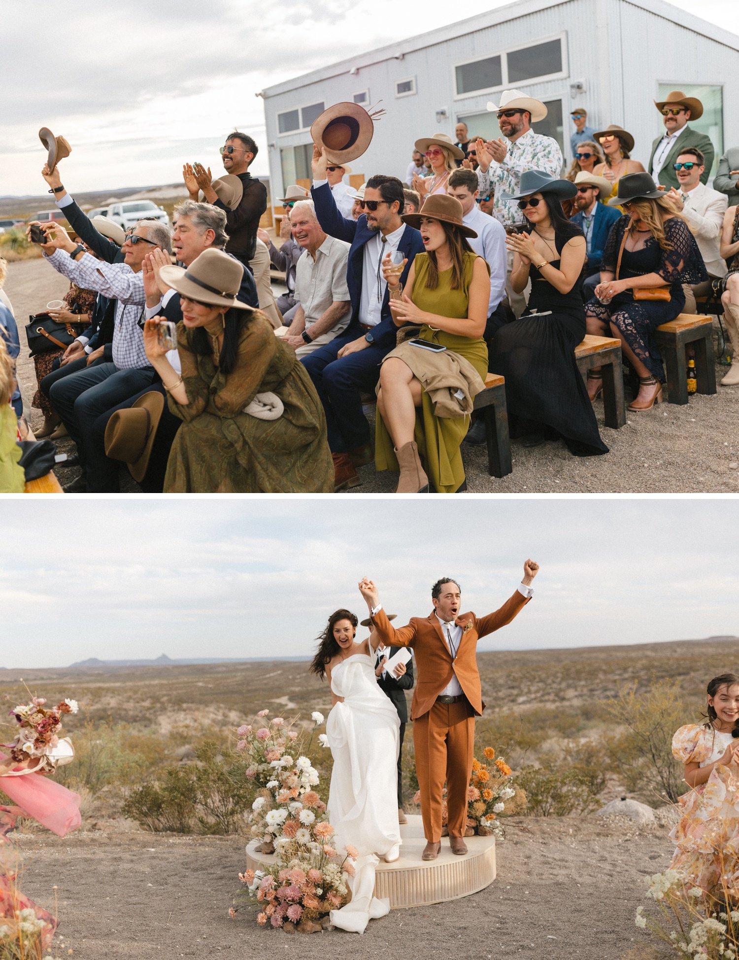 Outdoor wedding ceremony on a privately owned ranch in Marfa, TX