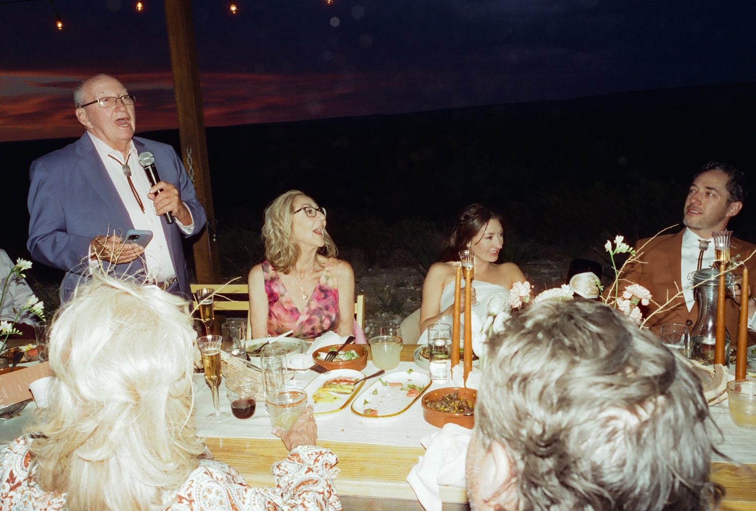 Outdoor wedding reception on a privately owned ranch in Marfa, TX