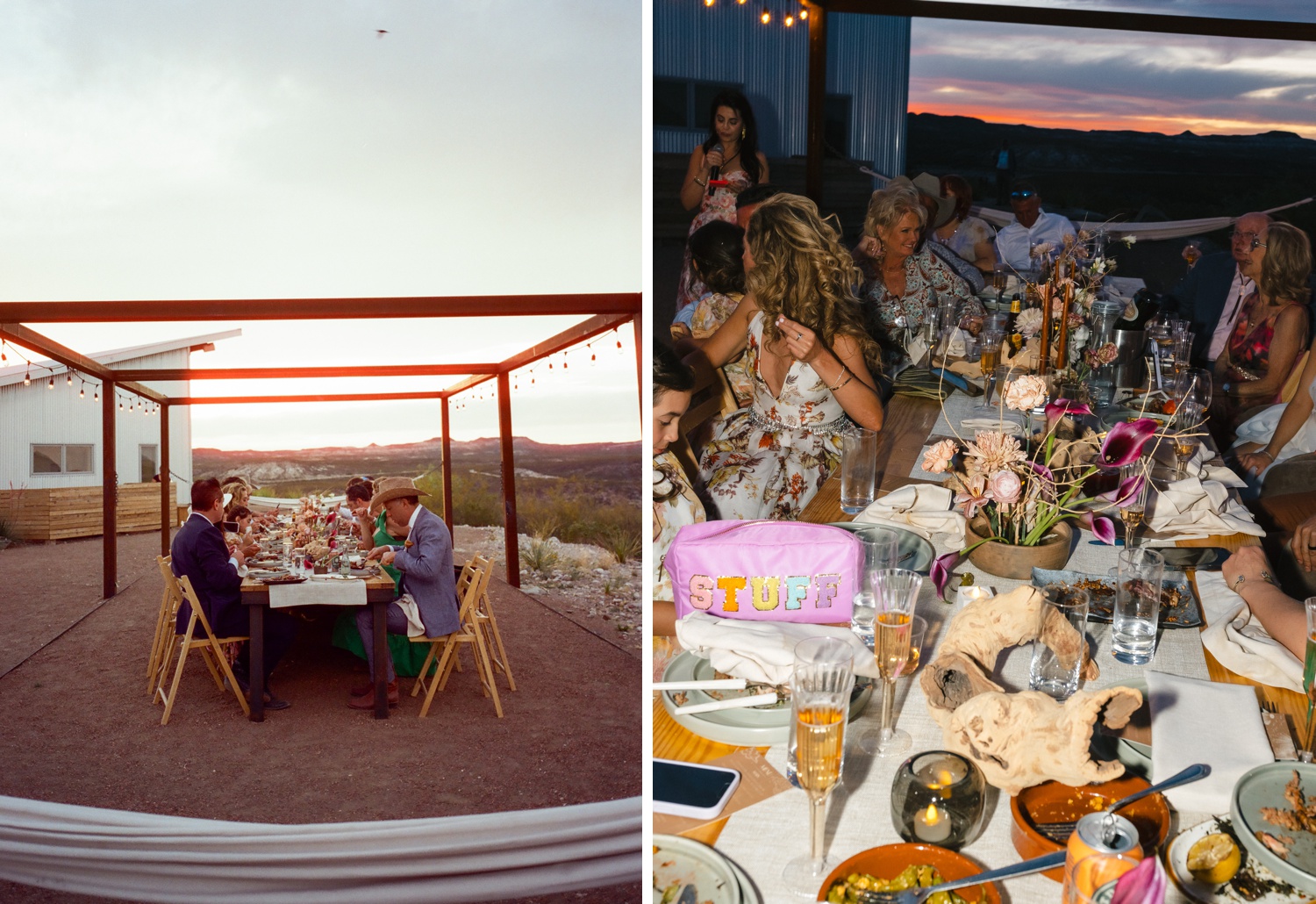 Outdoor wedding reception on a privately owned ranch in Marfa, TX