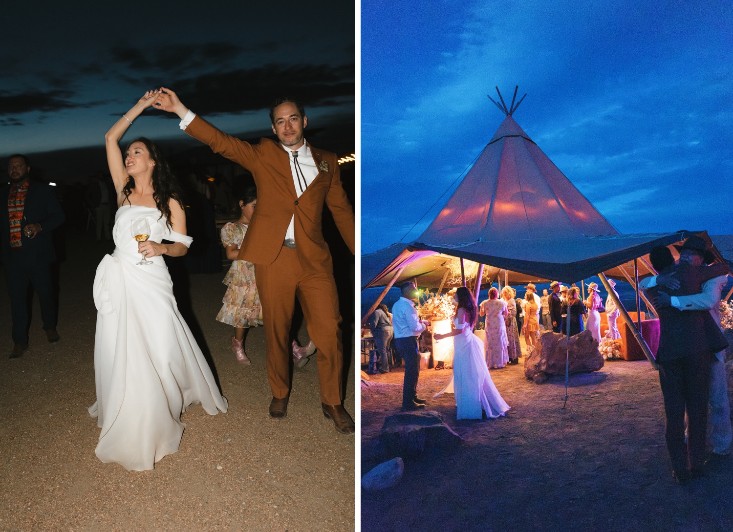 Outdoor wedding reception on a privately owned ranch in Marfa, TX