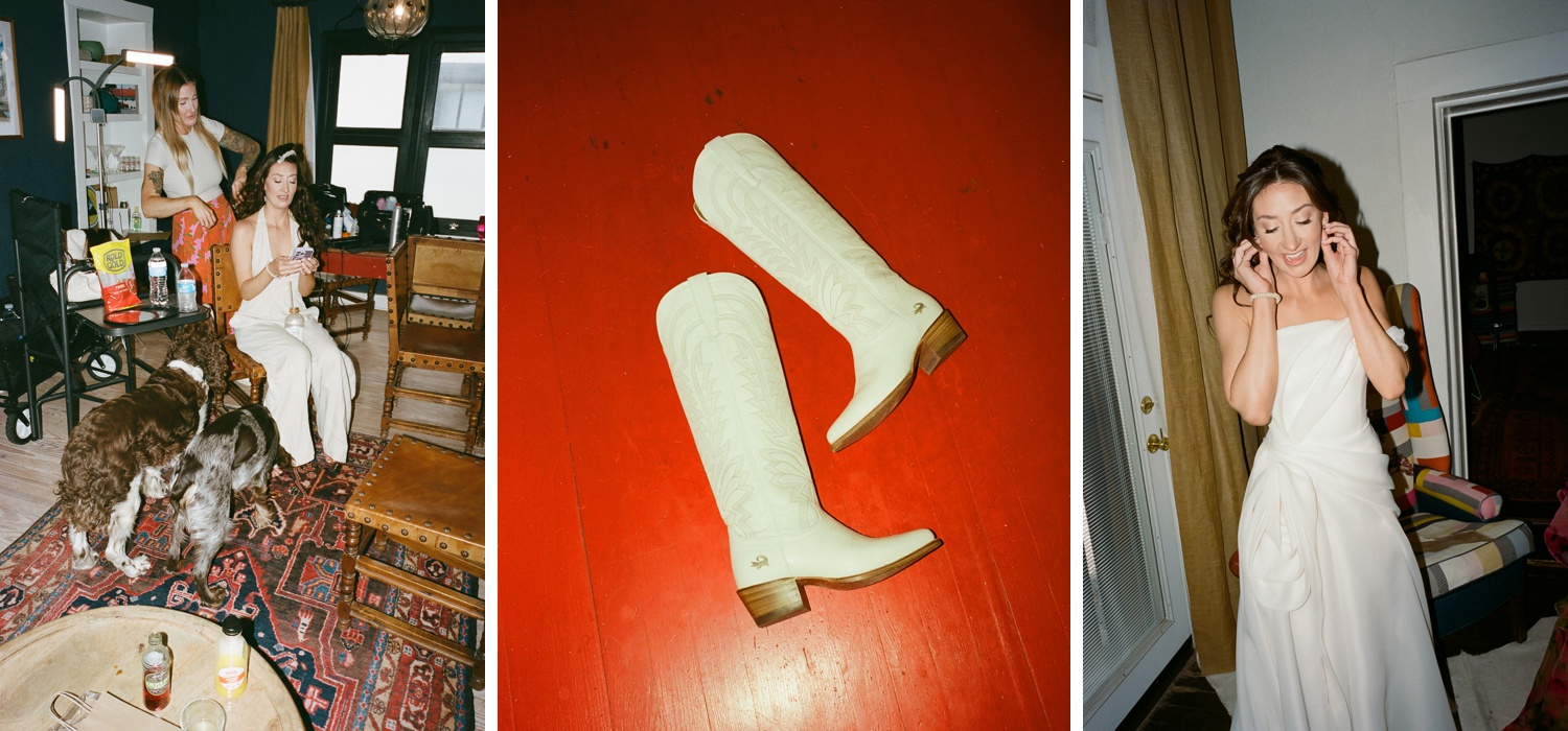 Bride getting ready for her wedding in Marfa, TX