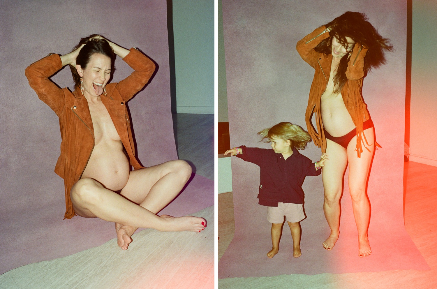 Psychedelic film portraits from an Austin studio maternity session