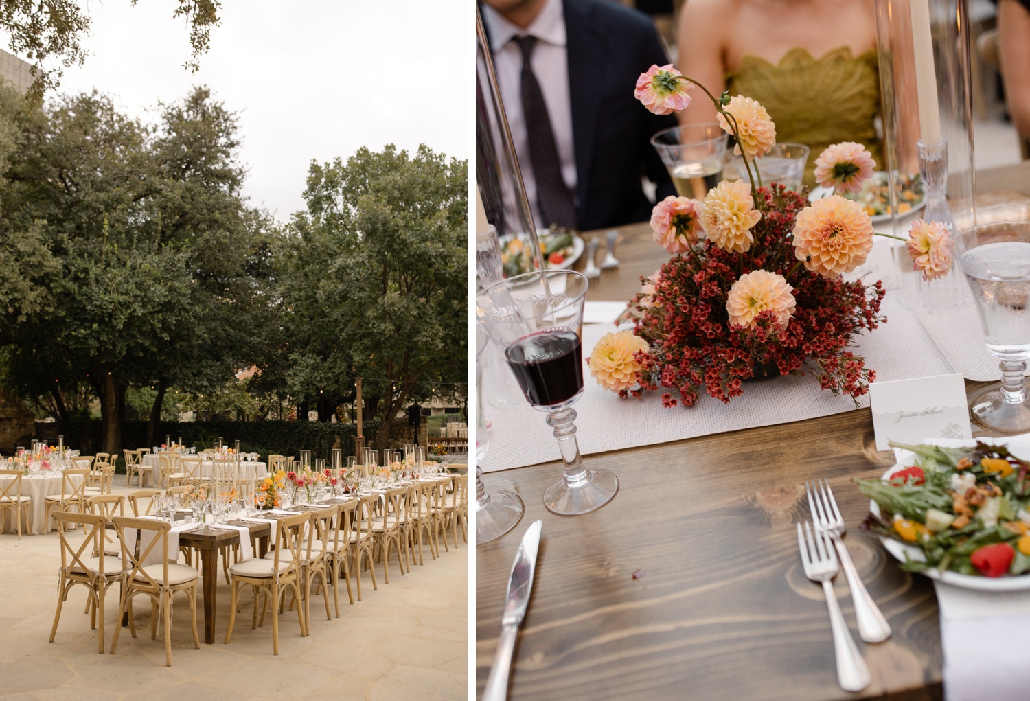 Peach and burgundy floral centerpiece by Earl Grey Floral