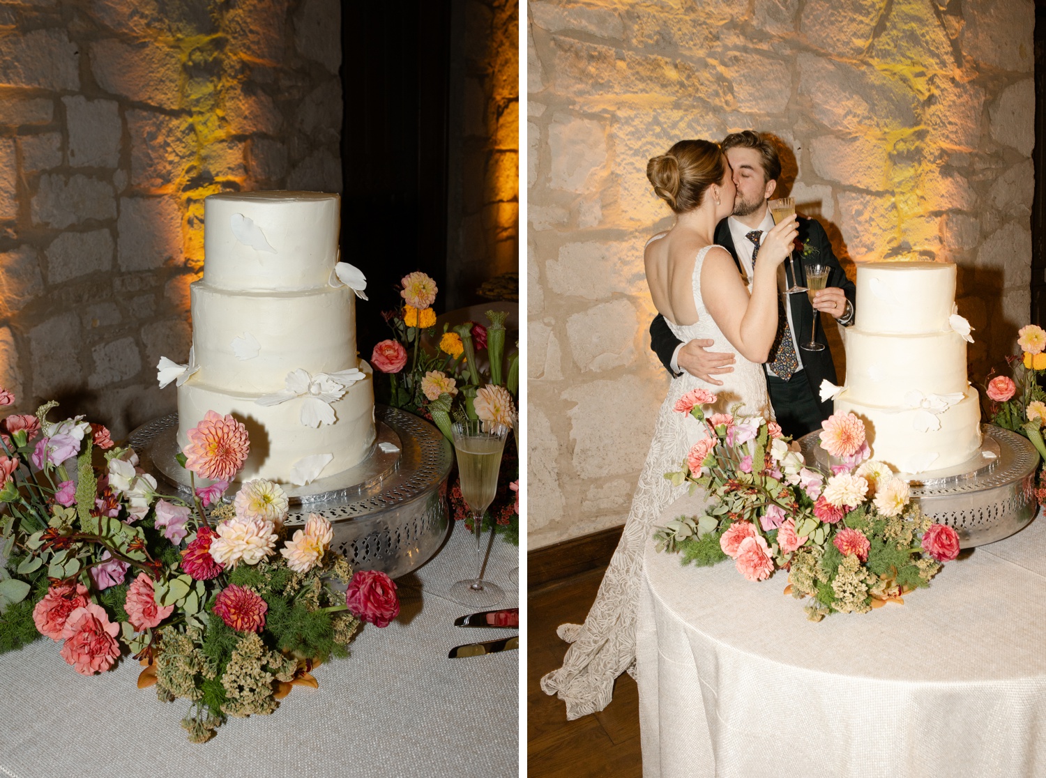 Cake meadow with pink, peach, and white flowers by Earl Grey Floral