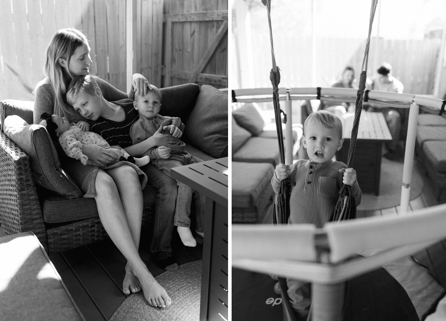 Black and white family portraits from an Austin at-home newborn session