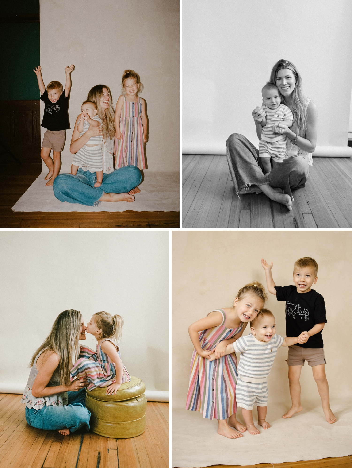 Austin motherhood photography session, with three kids, in a studio