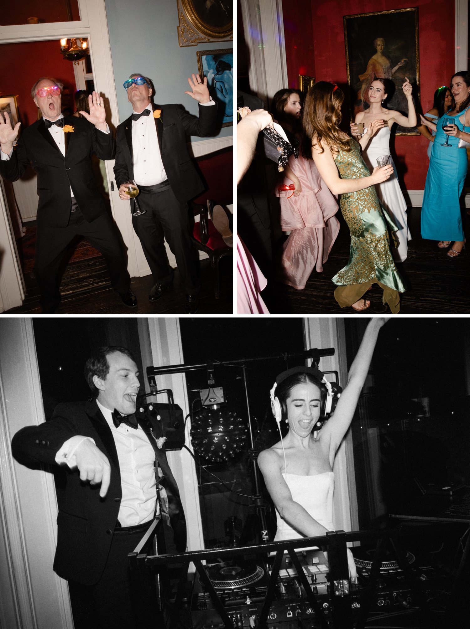 An indoor wedding reception party at Justine's Secret House in Austin
