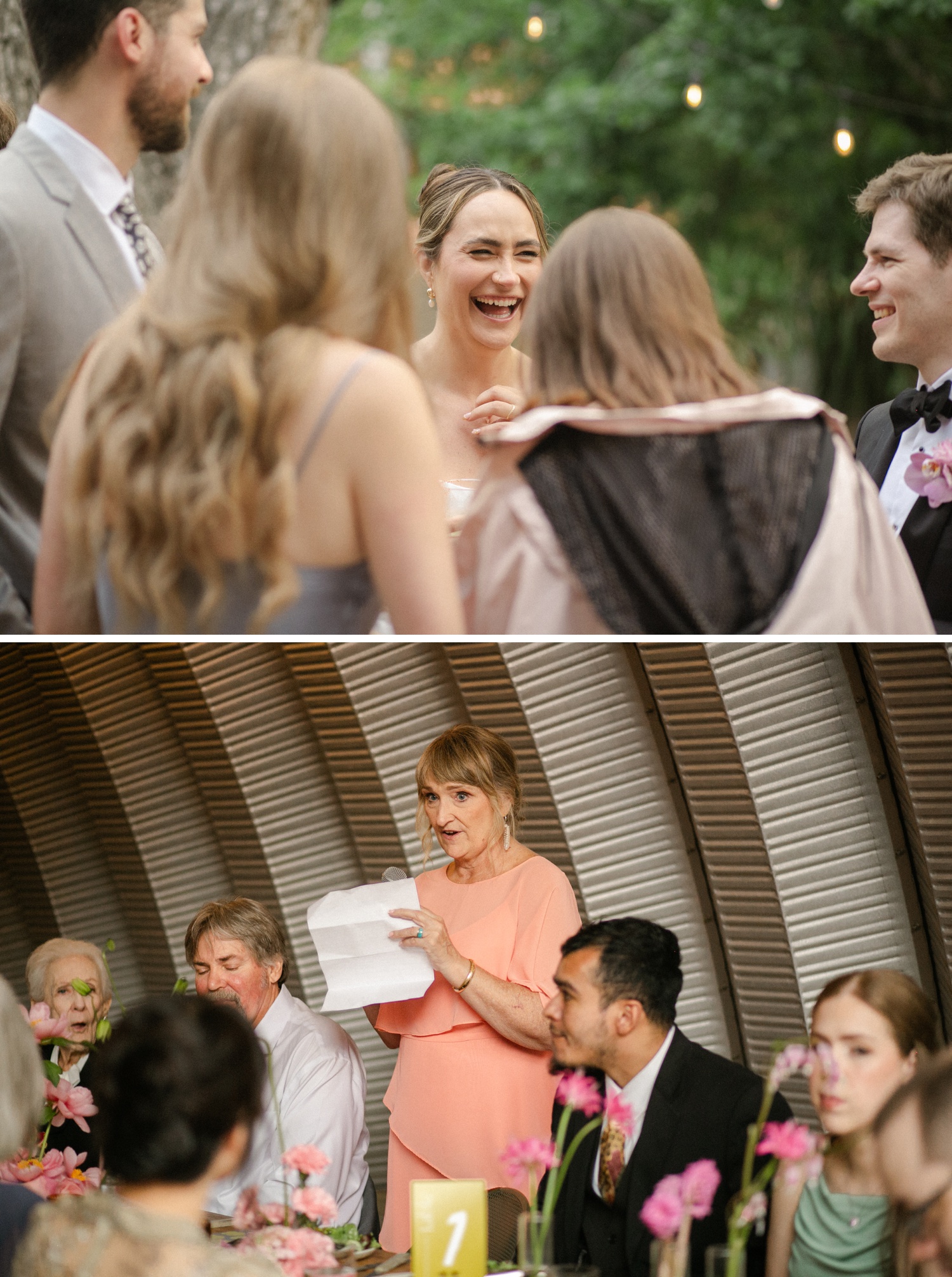 Mother of the bride making a toast at her wedding reception