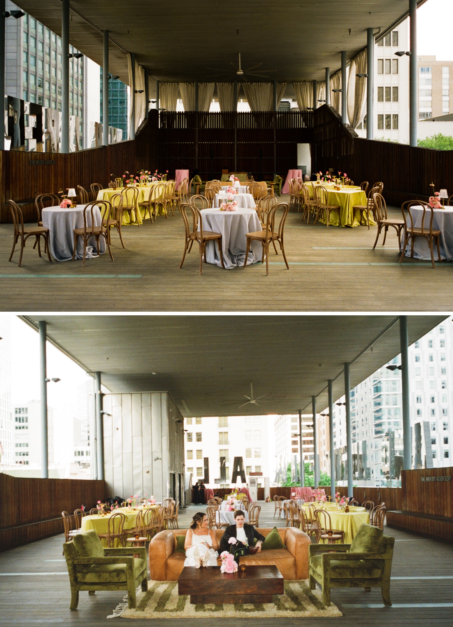 Wedding reception on the rooftop of the Jones Center, Austin, TX