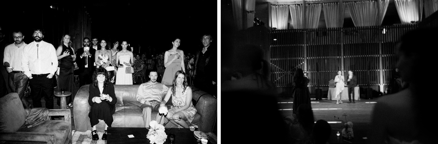 Bride and groom making a speech at their wedding reception
